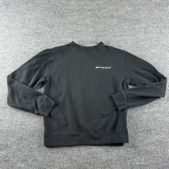 SpaceX Sweatshirt Mens S Black Fleece Crew Neck Pullover Logo Graphic Back
